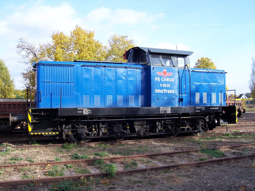 V 60.01 der PE Cargo am 26.10.2005 im Bahnhof von Hagenow Stadt