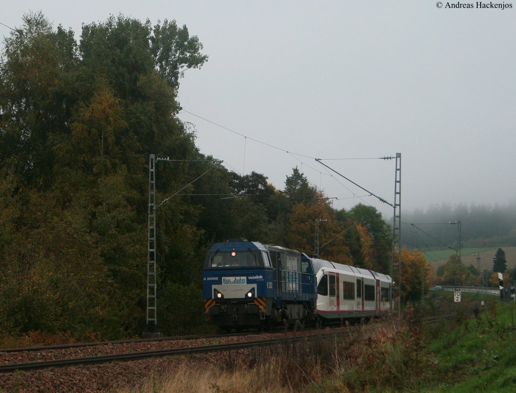 V203 der Ruhrtalbahn mit einem Veolia GTW auf dem Weg Richtung Holland  am km 70,0 9.10.09