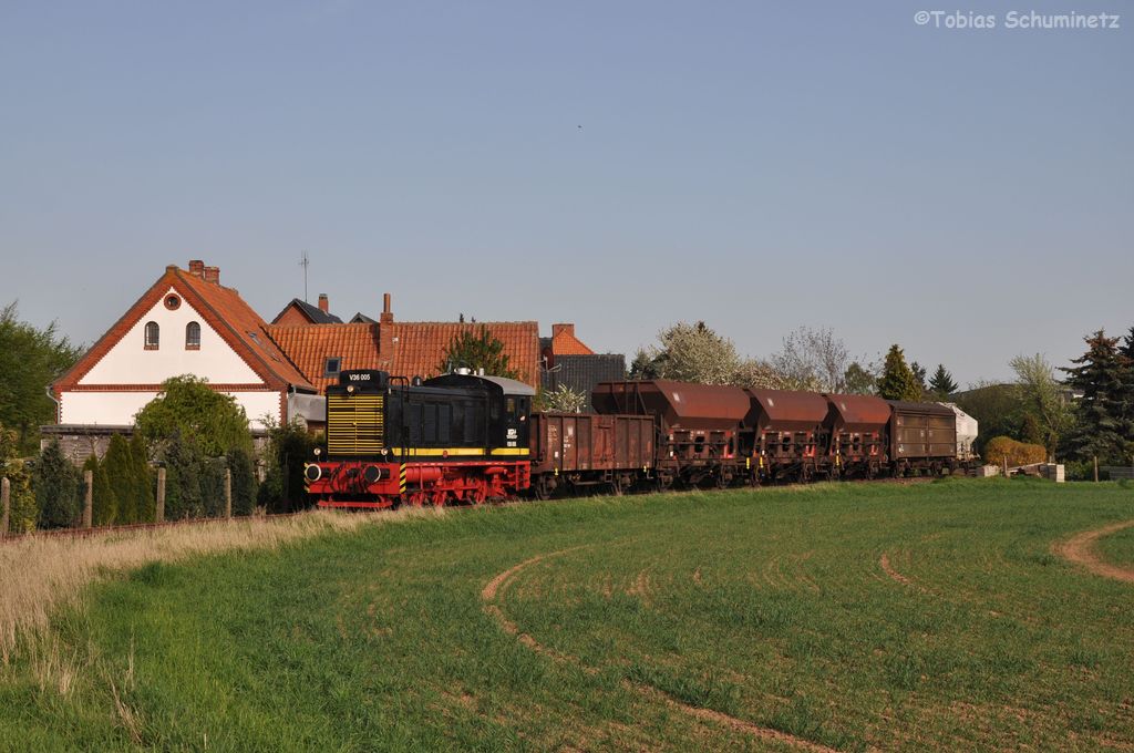 V36 005 mit Fotogterzug am 28.04.2012 bei Hoya