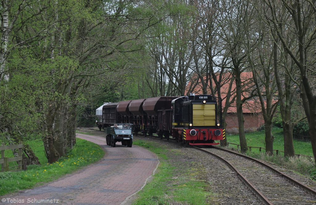 V36 005 mit Fotogterzug am 29.04.2012 in Uenzen