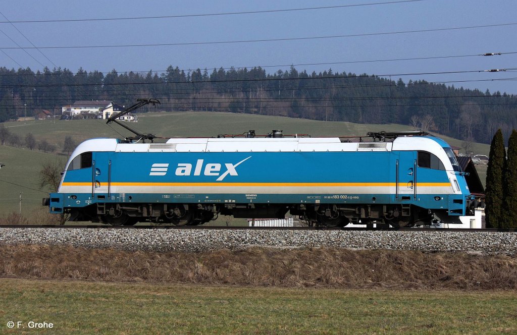 VBG 183 002-5 ALEX auf Leerfahrt Richtung Wels, Westbahn KBS 101 Salzburg - Linz, fotografiert bei Zeiling in der Nhe vom Bhf. Redl-Zipf am 15.03.2012