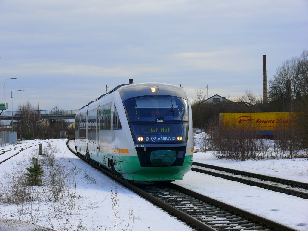 VBG 81920 in Form von VT 11 A bei der Einfahrt in Wiesau (Oberpf), 28.02.2010