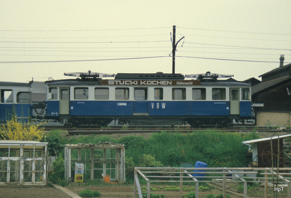 VBW - Triebwagen BDe 4/4 38 in Worb im Mai 1985 .. Bild ab Dia