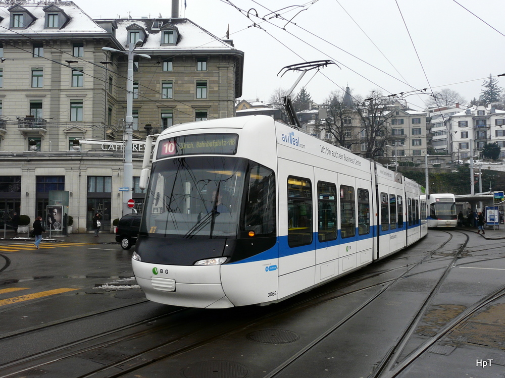 VBZ / VBG - Tram Be 5/6  3065 unterwegs auf der Linie 10 in Zrich am 29.12.2010