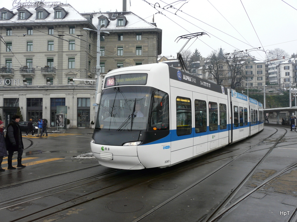 VBZ / VBG - Tram Be 5/6  3067 unterwegs auf der Linie 10 in Zrich am 29.12.2010