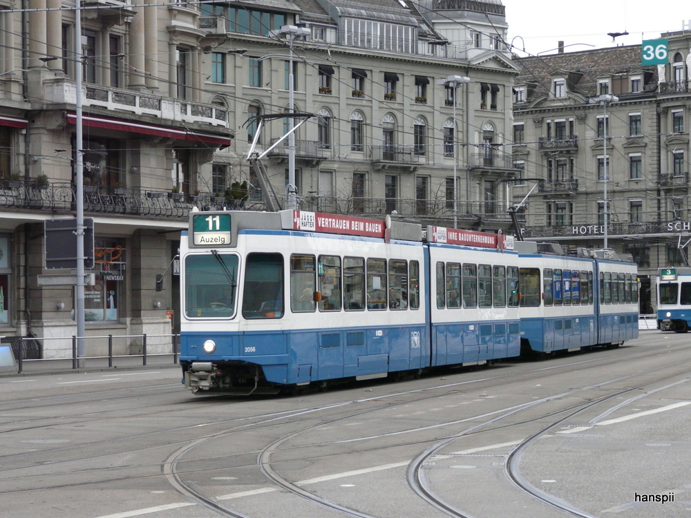 VBZ - Be 4/6 2056 unterwegs auf der Linie 11 in Zrich am 01.01.2013