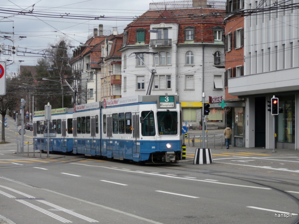 VBZ - Be 4/6 2073 unterwegs auf der Linie 3 in Zrich am 01.01.2013