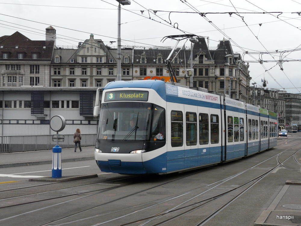 VBZ - Be 5/6 3003 unterwegs auf der Linie 3 in Zrich am 01.01.2013