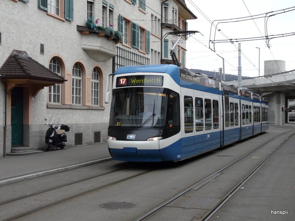 VBZ - Be 5/6 3030 unterwegs auf der Linie 17 in Zrich am 01.01.2013