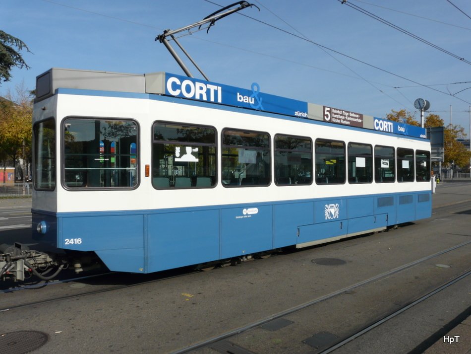 VBZ - Herbstbilder - Tram Be 2/4 2416 unterwegs in der Stadt Zrich am 01.11.2009