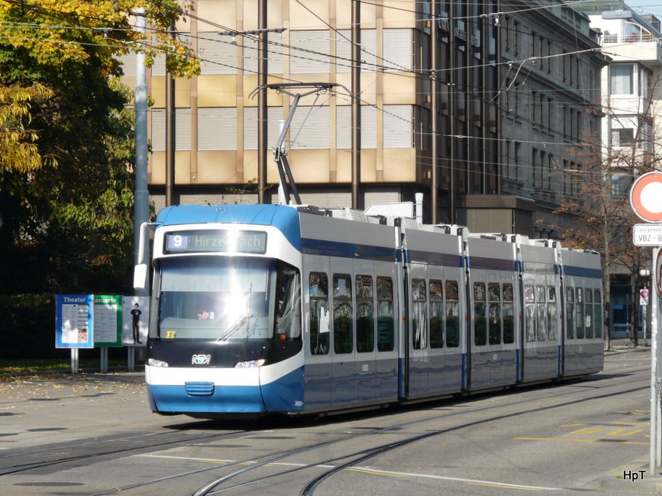 VBZ - Herbstbilder - Tram Be 5/6 3050 unterwegs auf der Linie 9 in der Stadt Zrich am 01.11.2009