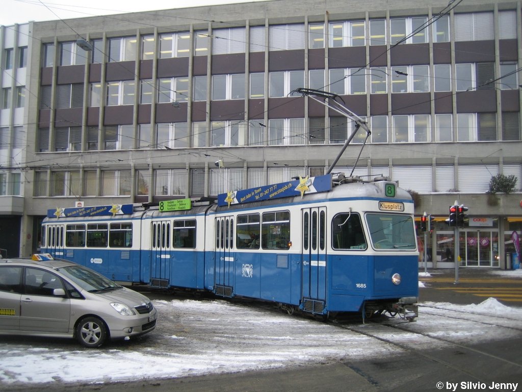 VBZ Nr. 1685 (Be 4/6 ''Mirage'') am 28.1.2010 beim Klusplatz
