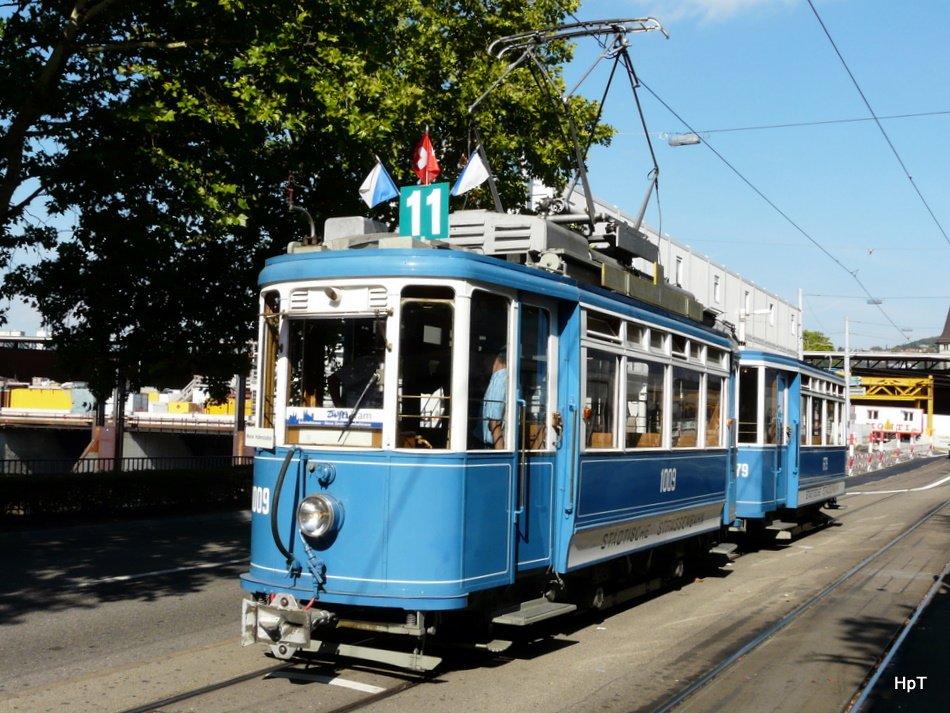 VBZ - Rxtrafahrt mit dem Tram Be 2/2 1009 und Wagen B 679 in der Stadt Zrich am 04.10.2009