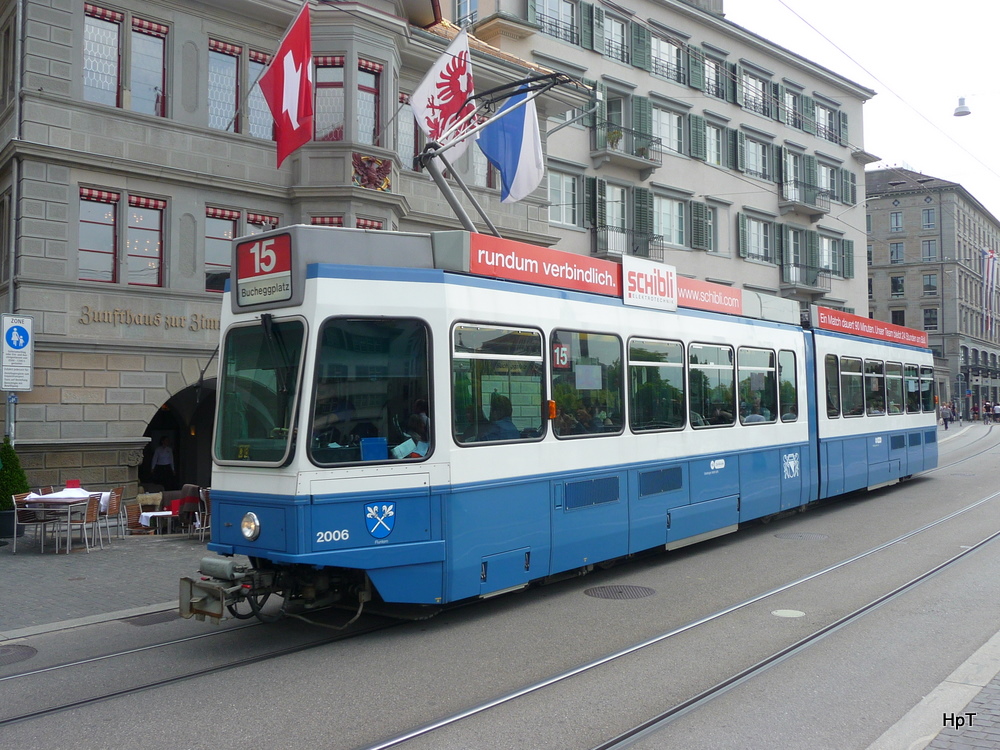 VBZ - Tram Be 4/6 2006 unterwegs auf der Linie 15 in Zrich am 30.07.2011