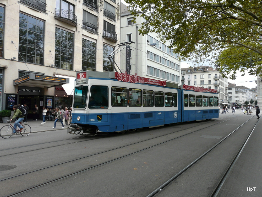 VBZ - Tram Be 4/6  Nr.2008 unterwegs auf der Linie 15 am 02.09.2012