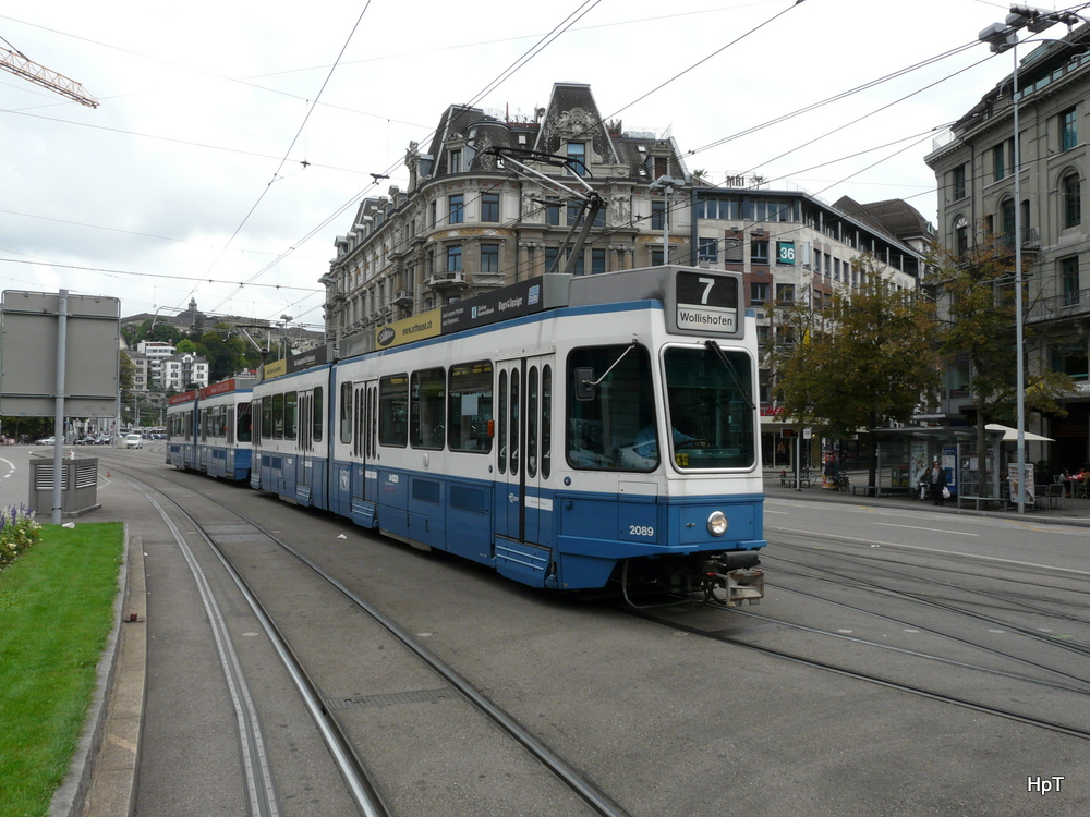 VBZ - Tram Be 4/6 2089 unterwegs auf der Linie 7 in Zrich am 02.09.2012