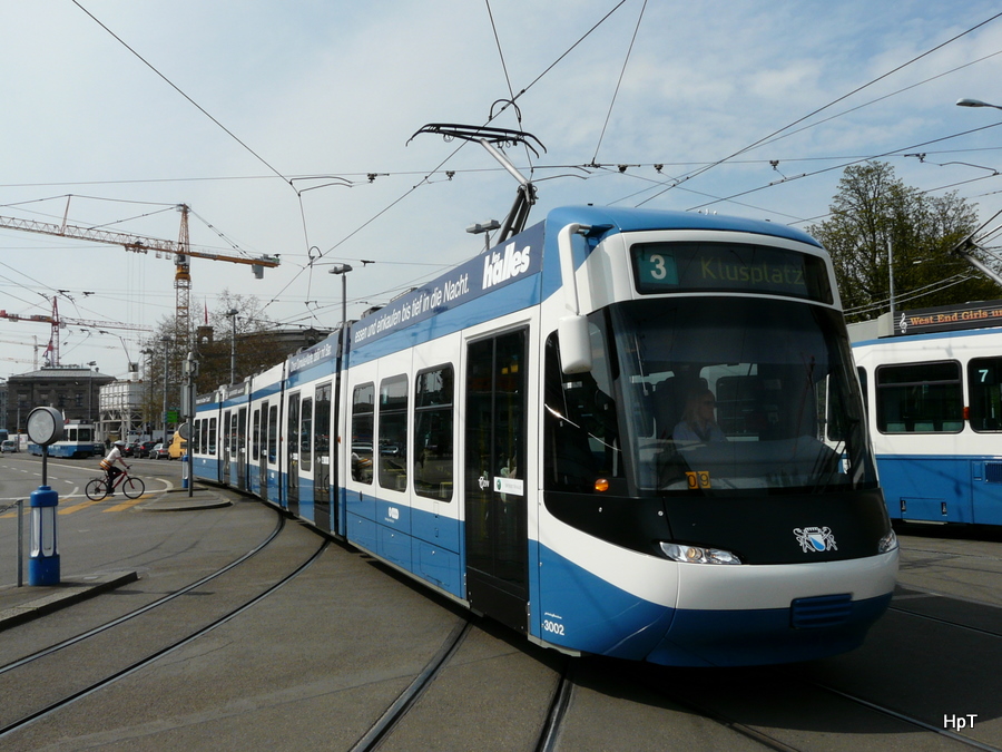 VBZ - Tram Be 5/6 3002 unterwegs auf der Linie 3 am 22.04.2010