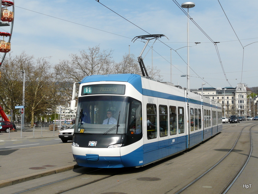 VBZ - Tram Be 5/6 3035 unterwegs auf der Linie 11 am 22.04.2010