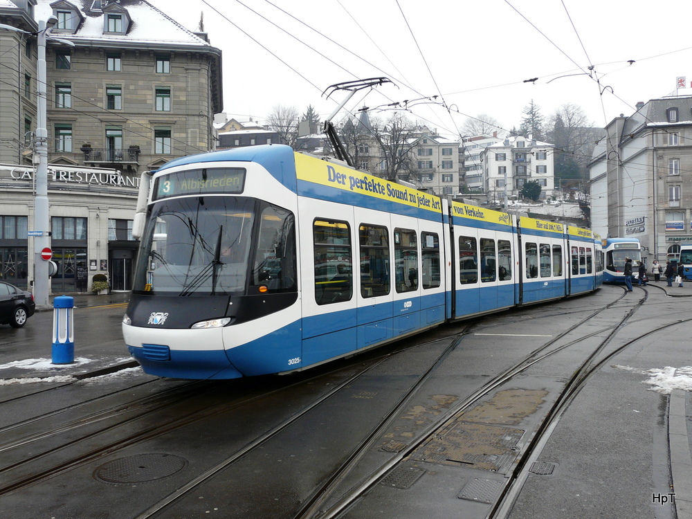 VBZ - Tram Be 5.6 3003 unterwegs auf der Linie 3 in Zrich am 29.12.2010