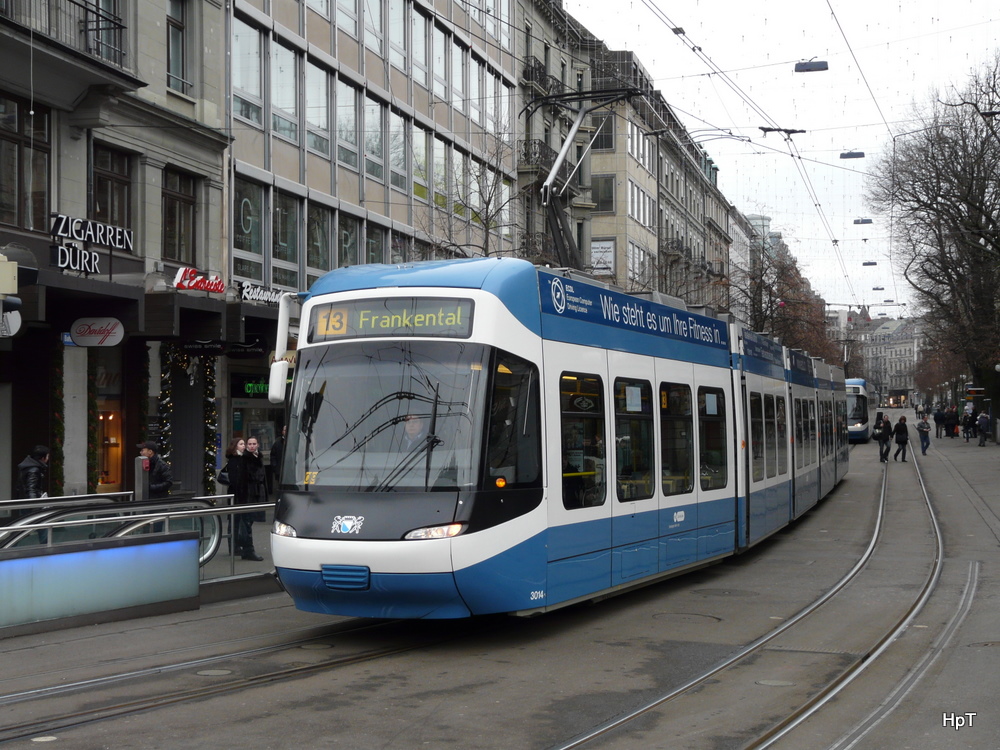 VBZ - Tram Be 5/6 3014 unterwegs auf der Linie 13 in Zrich am 01.01.2011