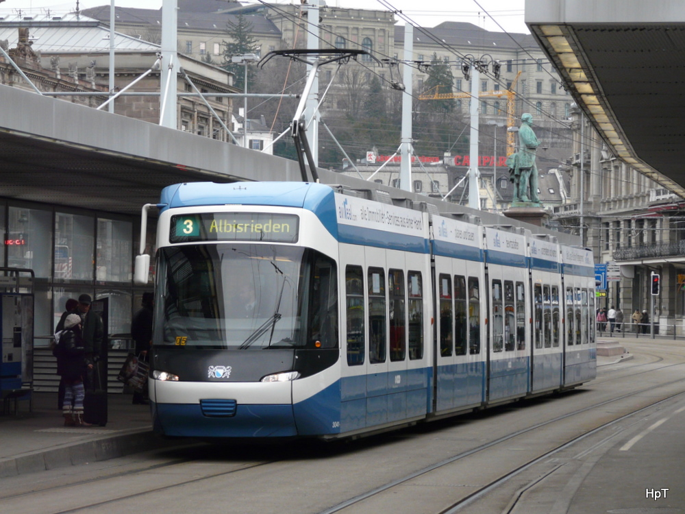 VBZ - Tram Be 5/6  3041 unterwegs auf der Linie 3 am 01.01.2011