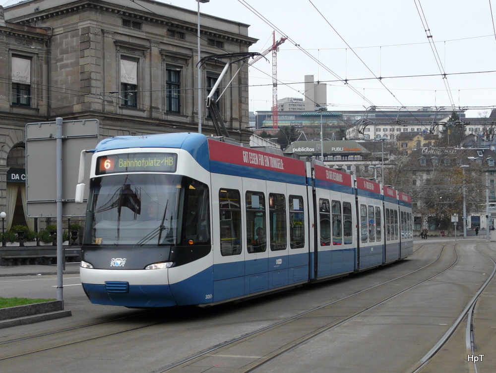 VBZ - Tram Be 5/6 3051 unterwegs auf der Linie 6 am 01.01.2011