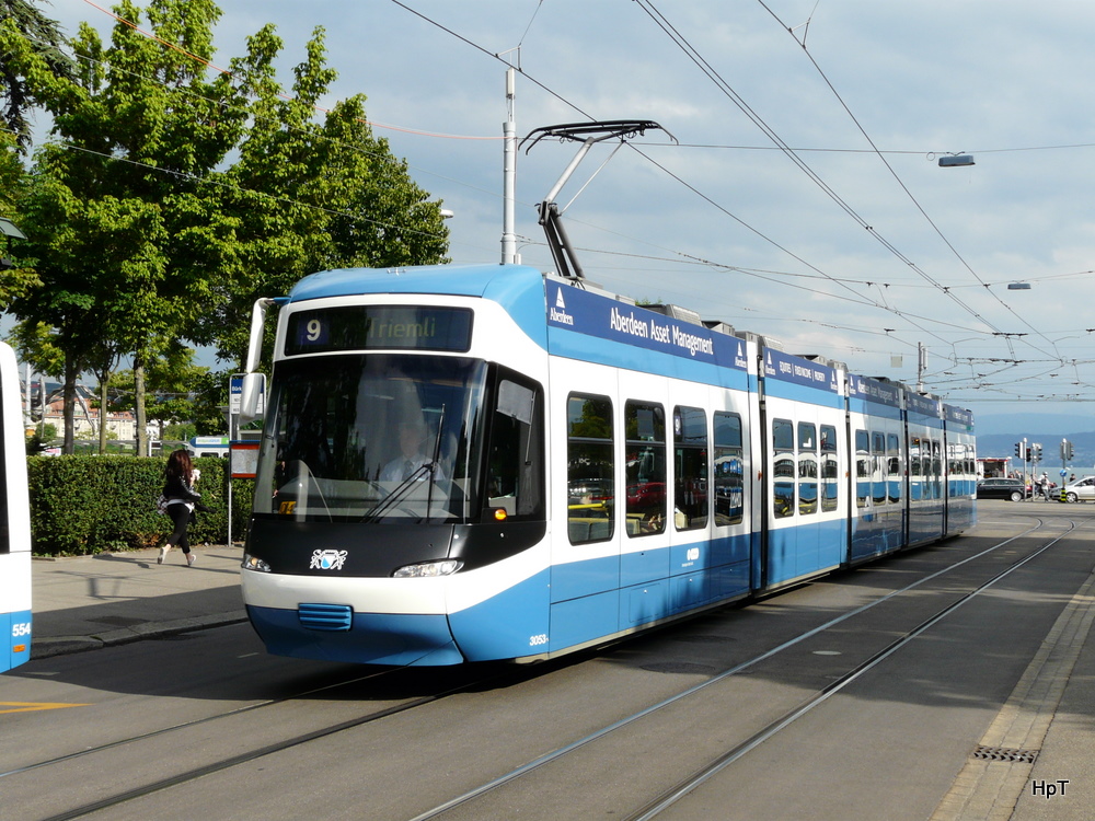 VBZ - Tram Be 5/6  3053 unterwegs auf der Linie 9 in der Stadt Zrich am 10.06.2011