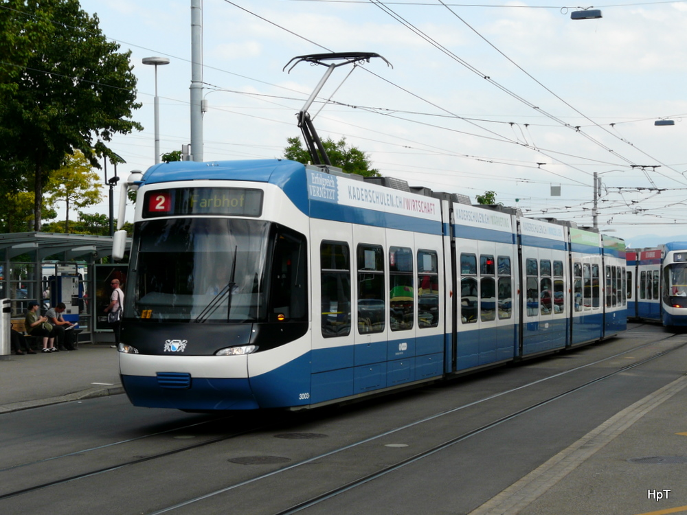 VBZ - Tram Be 5/6 3003 unterwegs auf der Linie 2 in der Stadt Zrich am 10.06.2011