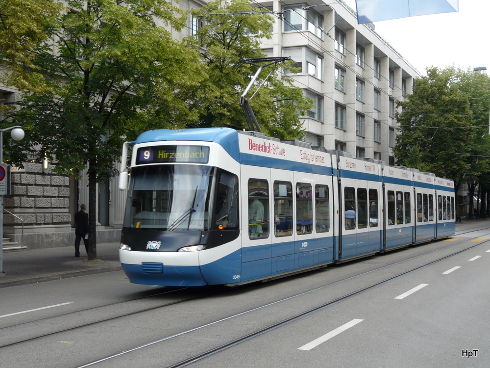 VBZ - Tram Be 5/6 3049 unterwegs auf der Linie 9 in der Stadt Zrich am 10.06.2011