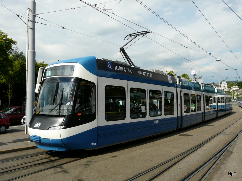VBZ - Tram Be 5/6 3055 unterwegs auf der Linie 11 in der Stadt Zrich am 10.06.2011