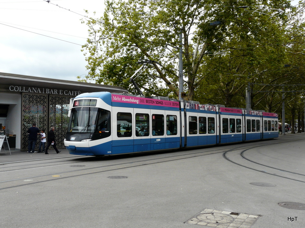 VBZ - Tram Be 5/6 3015 unterwegs auf der Linie 2 in Zrich am 02.09.2012