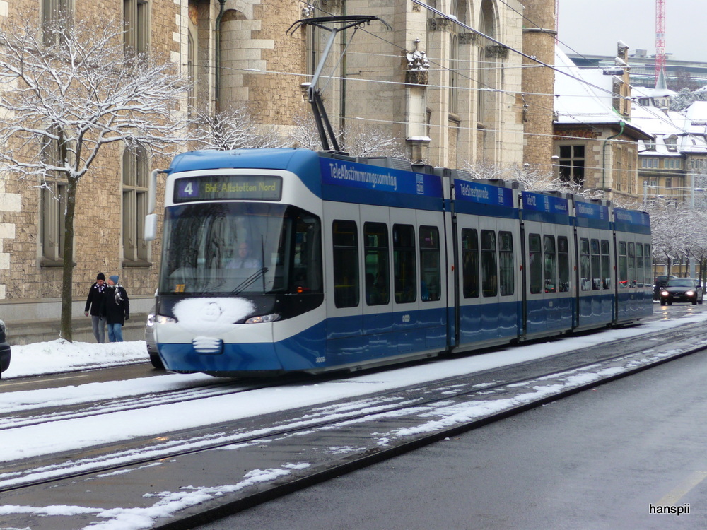 VBZ - Tram Be 5/6 3009 unterwegs auf der linie 4 in Zrich am 02.12.2012