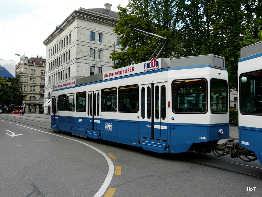 VBZ - Tramanhnger Be 2/4 2418 unterwegs auf der Linie 9 Zrich am 10.06.2011