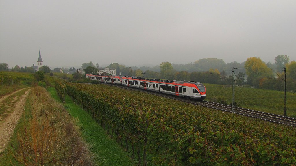 VIAS 407 + 411 als VIA 25072 von Wiesbaden Hbf nach Kaub, bei Erbach (Rheingau); 21.10.2011