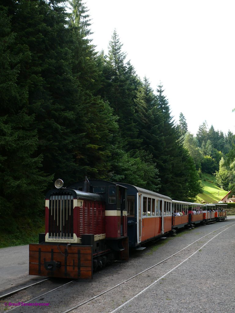 Von der ACFA Lok-3 gefhrter Touristenzug der Waldeisenbahn Abreschviller (ACFA) am Endhalt Grand Soldat (Soldatenthal). Die C-gekuppelte Diesellok stammt aus dem Jahr 1953. 

2012-08-12 Grand Soldat (Soldatenthal) 