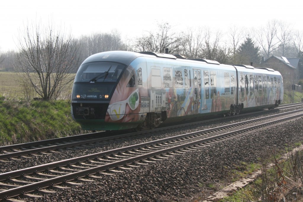 VT 06(unser Vogtland)unterwegs nach Cheb.Obermylau 19.04.2010.Leider stand die Sonne noch sehr tief.