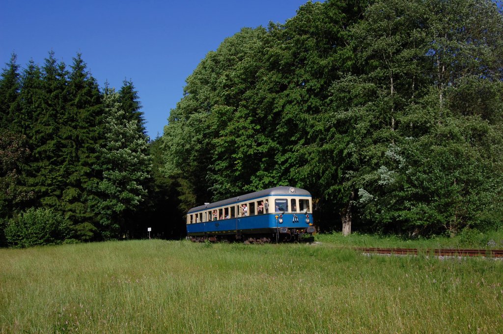 VT 07 der Regentalbahn am 11.06.2010 beim Haltepunkt Gstad. Das Bild entstand im Rahmen unseres Betriebsausfluges