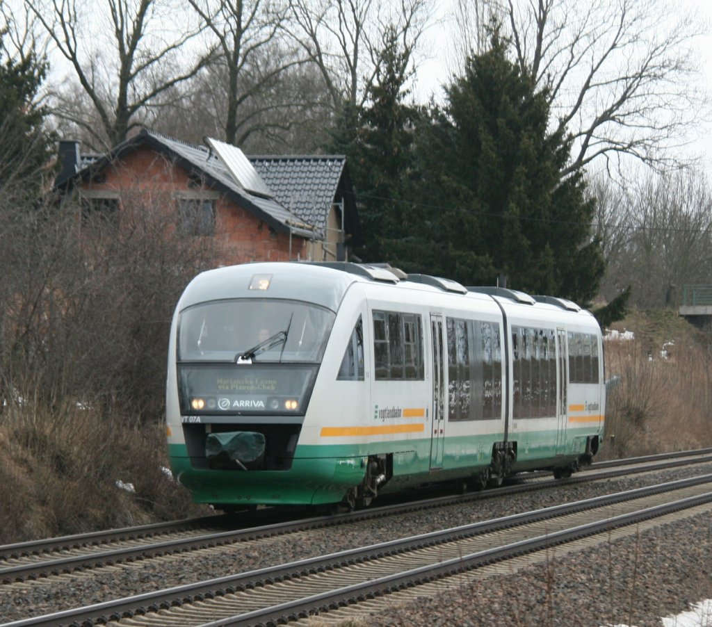 VT 07 unterwegs nach Marianske Lazne am 26.02.10.Aufgenommen bei Obermylau.