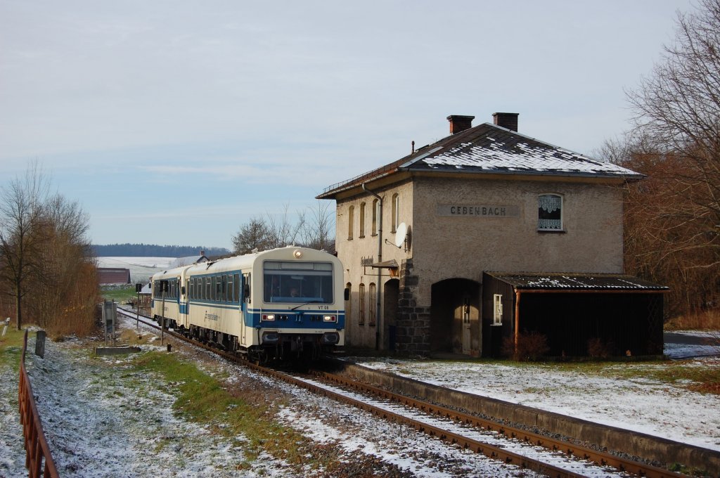 VT 08 + VT 02 als DPN 91802 am 28.11.2010 in Gebenbach (Strecke Amberg-Schnaittenbach). Veranstalter dieser Fahrten war der neugegr�ndete Verein Amberger-Kaolinbahn.
