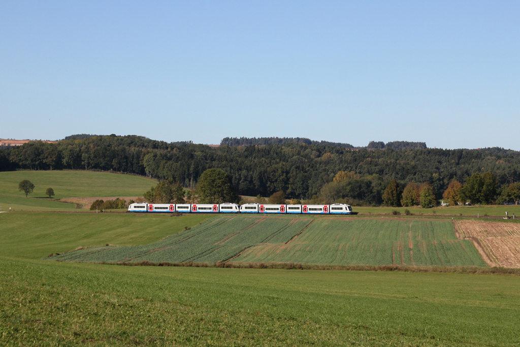 VT 113 und VT 110 der BOB bei einer Sonderfahrt von Amberg nach Schnaittenbach am 15.10.2011 bei Gebenbach.