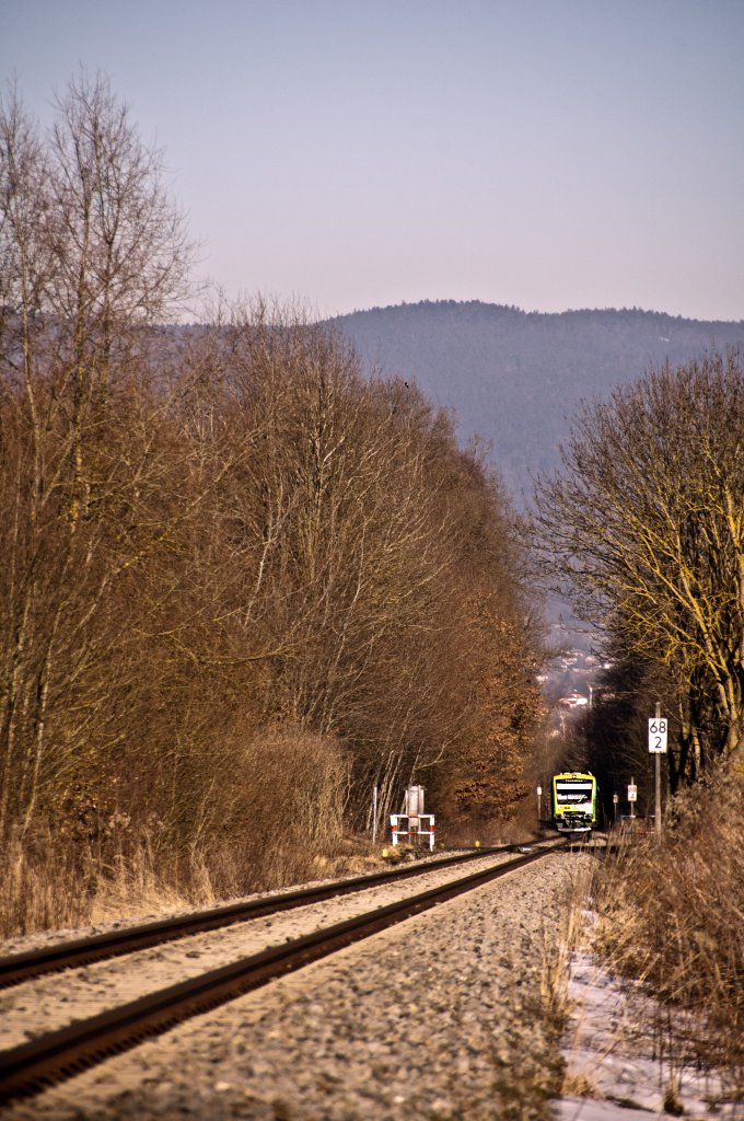 VT 23 und VT 24 als RB von Bayerisch Eisenstein nach Plattling, am 07.02.2011 zwischen Deggendorf Hbf und Pankofen.
