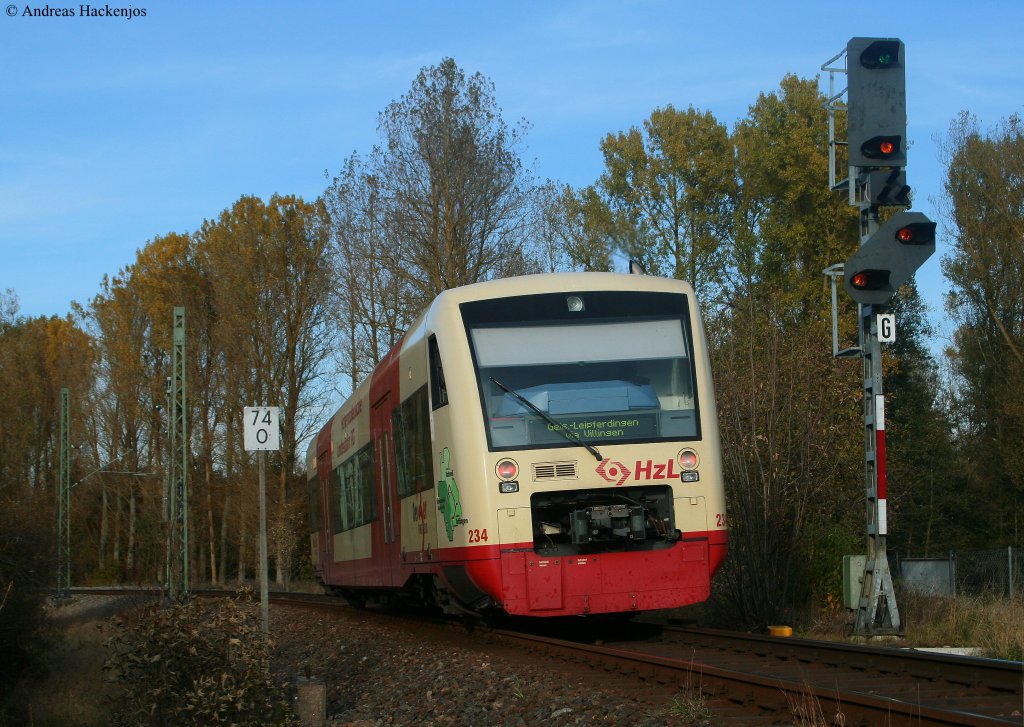 VT 234 der HzL als HzL85871 (Brunlingen Bahnhof-Geisingen-Leipferdingen) am Esig Donaueschingen 27.10.09