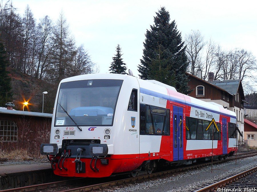 VT 513 der CityBahn Chemnitz war am 05.12.09 von Glauchau nach Annaberg Buchholz unterwegs. 
In Annaberg Buchholz-Sd wurde das RS1 abgestellt.