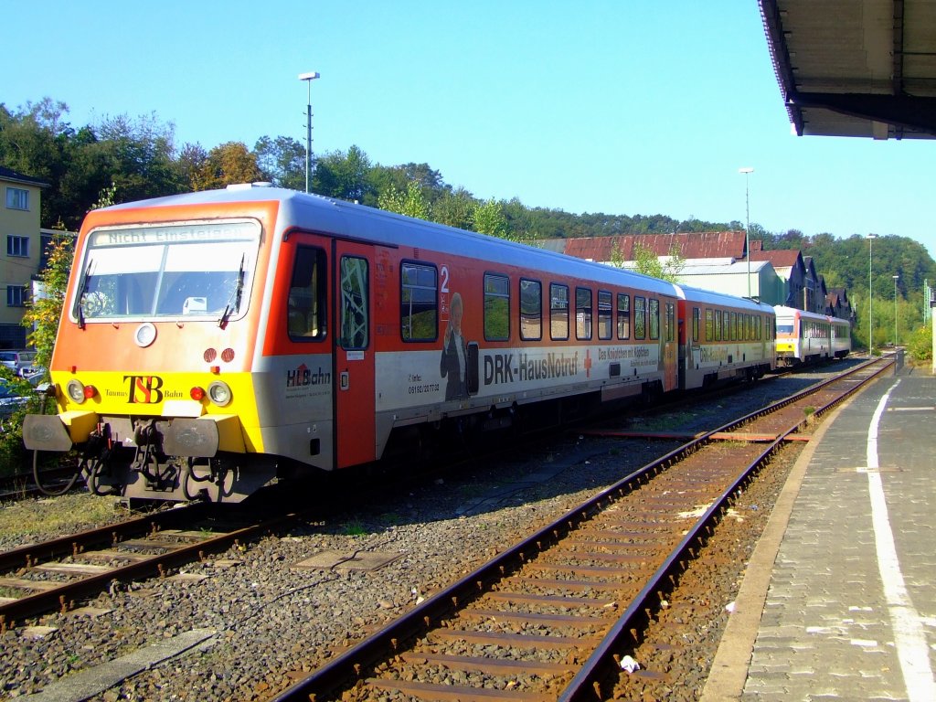 VT 628.4 der Taunus Bahn (HLB) steht in Betzdorf/Sieg am 27.09.2007. Erdient als Ersatzzug der WEBA die die Daadetalbahn betreibt.