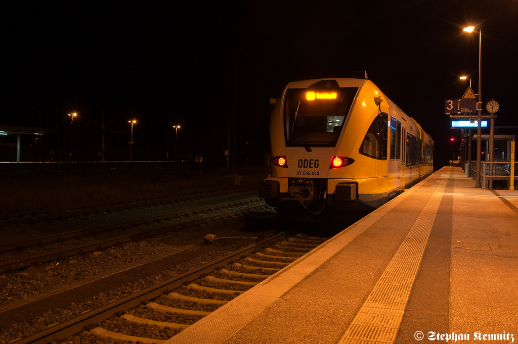 VT 646.040 (646 040-5) ODEG - Ostdeutsche Eisenbahn GmbH als OE51 (OE 68985) von Rathenow nach Brandenburg Hbf in Rathenow. 18.01.2012