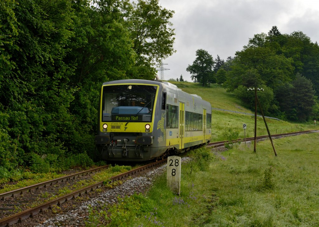 VT 650 726 bei einer Sonderfahrt auf der Ilztalbahn am 01.06.2013 bei Rhrnbach.