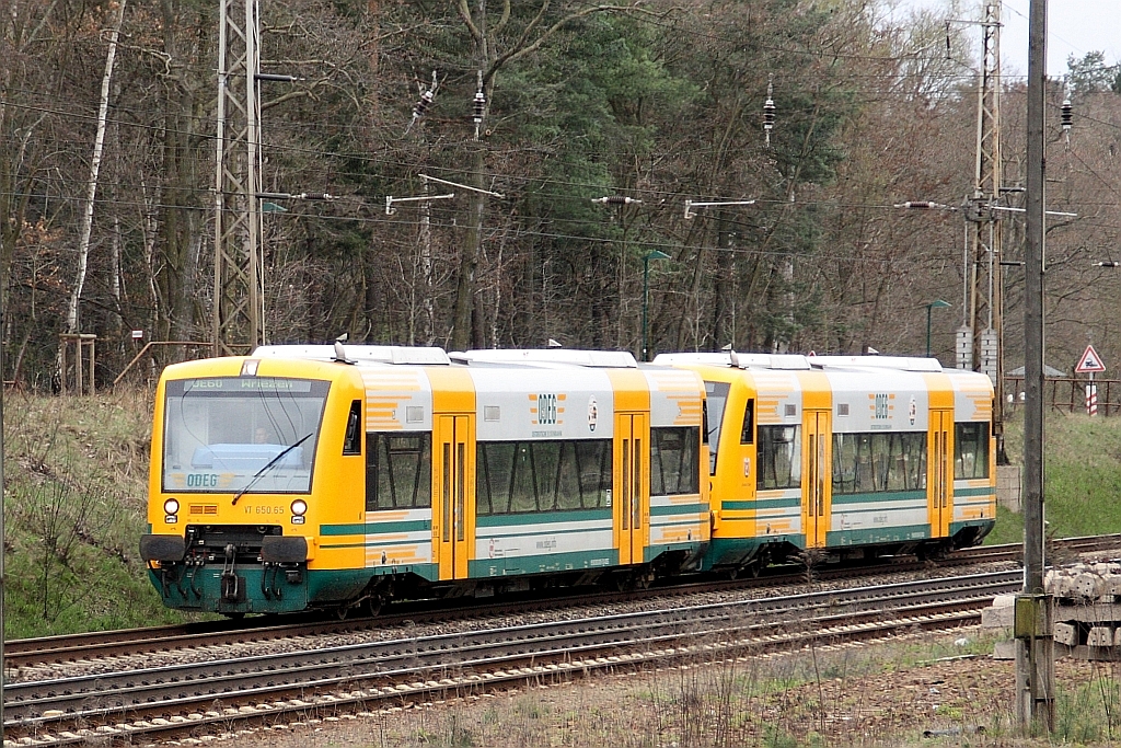 VT 650.65 & 650.60 der ODEG erreichen Eberswalde, 15.04.2010