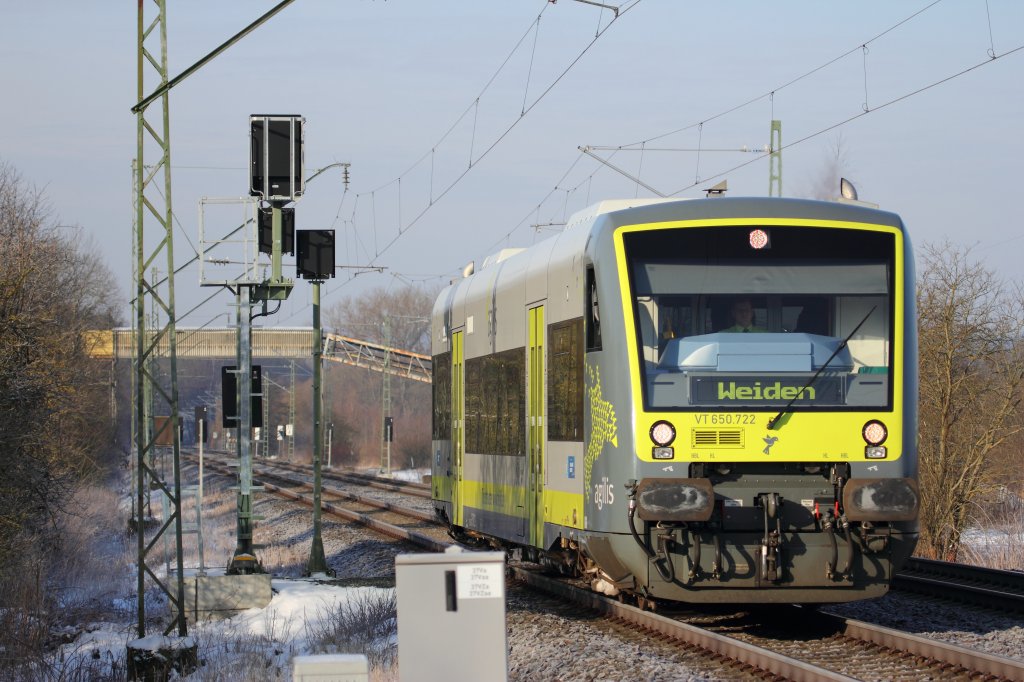 VT 650.722 Agilis bei Trieb am 11.02.2013.