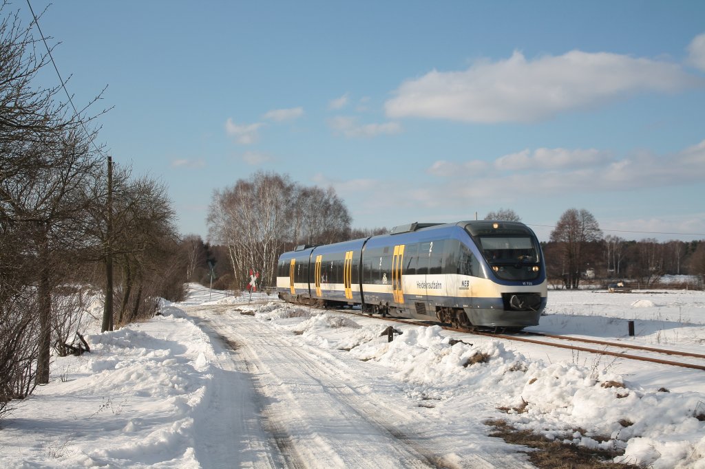 VT 733 der NEB auf der Heidekrautbahn bei Basdorf am 21.02.2010.