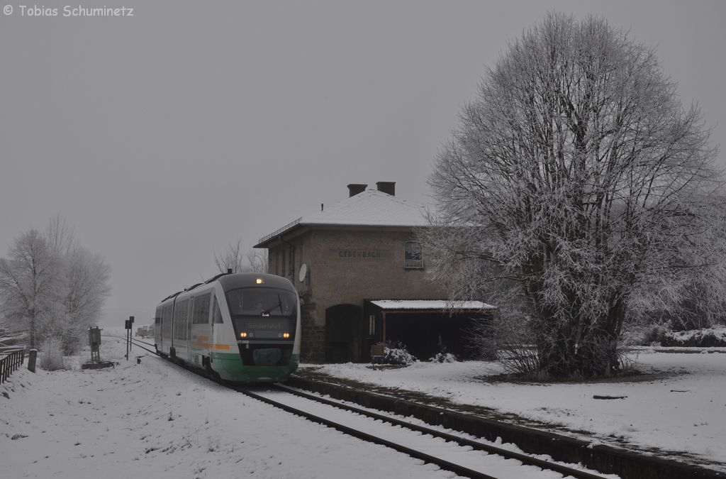 VT08 als DPN92081 am 01.12.2012 in Gebenbach. (Strecke Amberg - Schnaittenbach). Der Zug war anlsslich der 3. Adventsfahrten des Vereins Amberger Kaolinbahn auf der Strecke unterwegs.